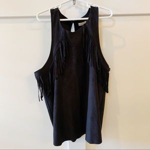 Hollister | NWT Black Fringe Tank Top Faux Suede